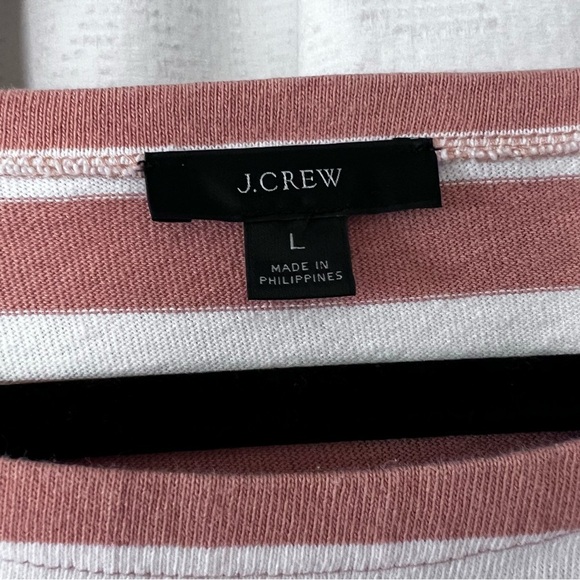 J Crew Basic Boat Neck Preppy Stripe 3/4 Cotton Tee in Tan and White size Large - Picture 4 of 12